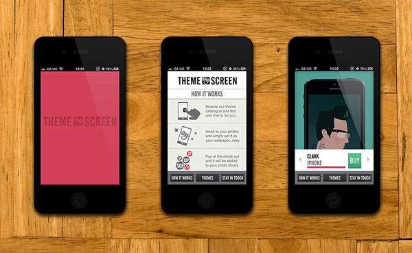 Three mobile screenshot views of Theme my Screen app
